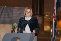 Glavna ravnateljica Nacionalne i sveučilišne knjižnice u Zagrebu dr. sc. Tatijana Petrić na otvorenju izložbe „Hrvatska glagoljica“.