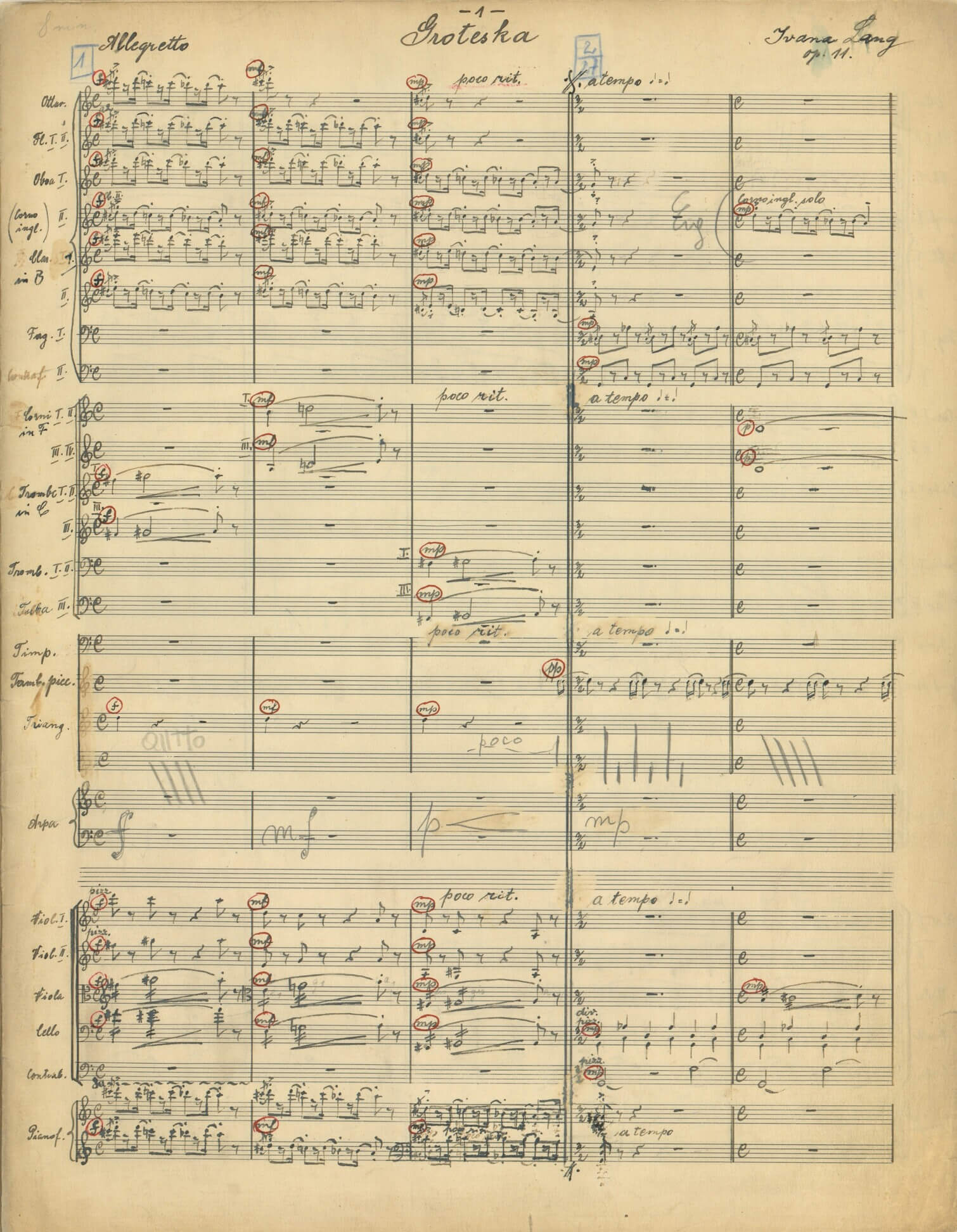 Groteska op. 11 Ivane Lang - prva stranica partiture