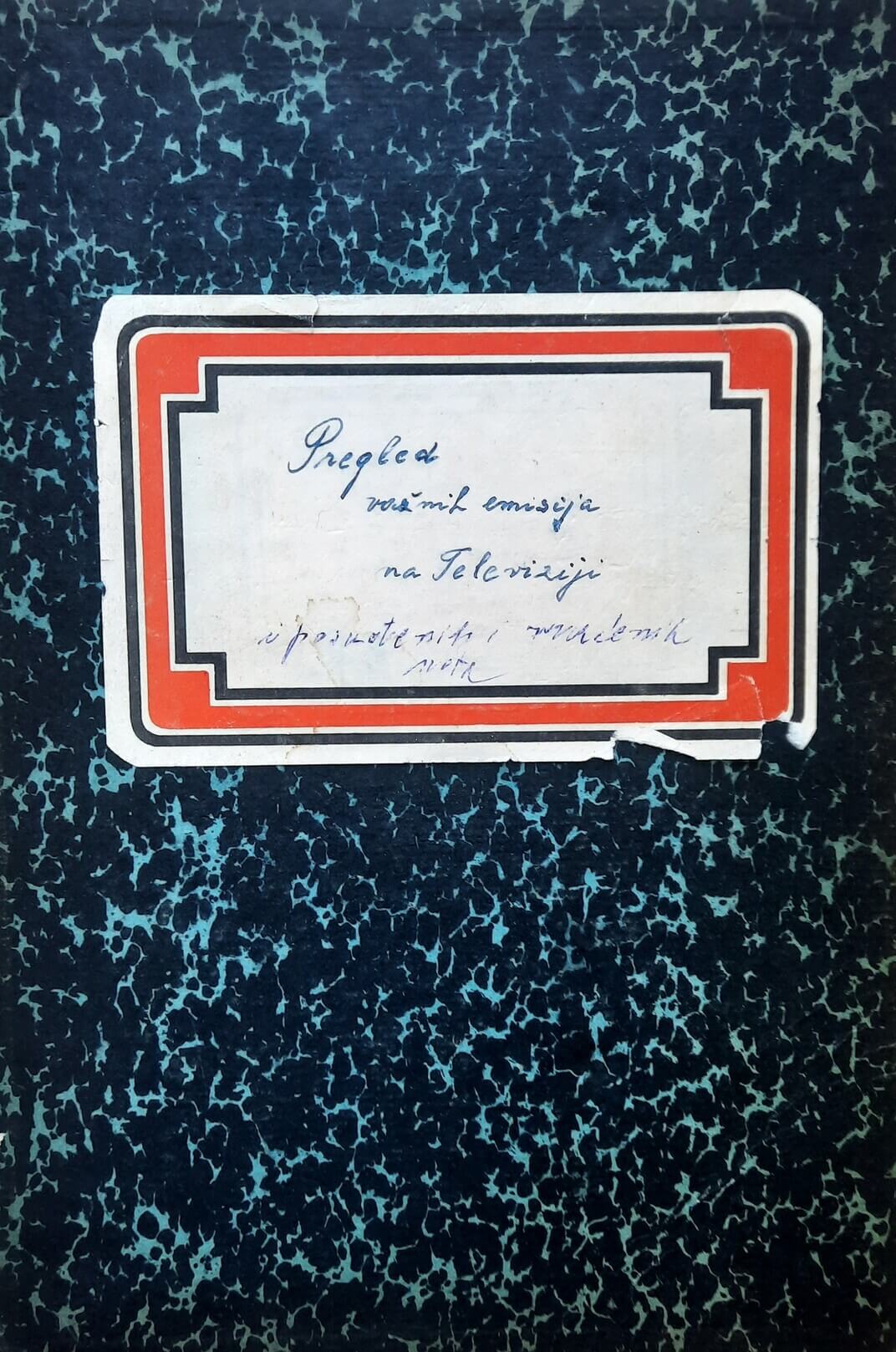 Prednja korica bilježnice "Pregled važnih emisija na televiziji i posuđenih i vraćenih nota" Ivane Lang